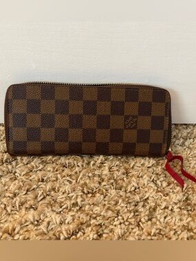 Louis Vuitton Brown Damier Ebene Clemence Wallet with Cherry Interior